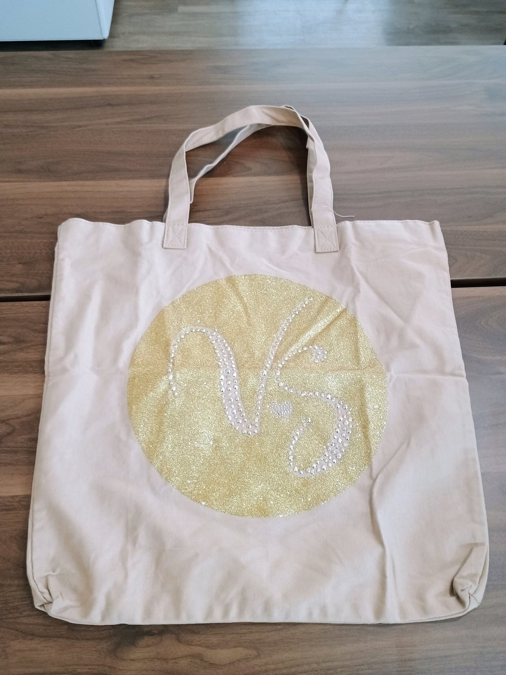 Victoria's Secret Beige Tote with Gold Glitter Logo